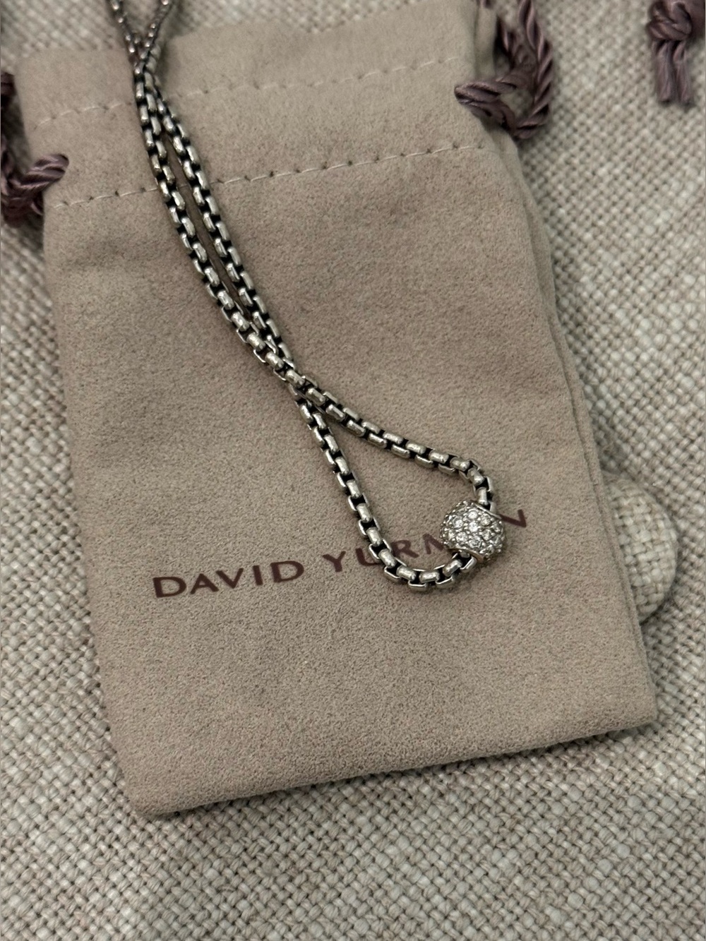 David Yurman • Sterling 925 Box Chain Necklace with 18k and Pave Diamond Bal